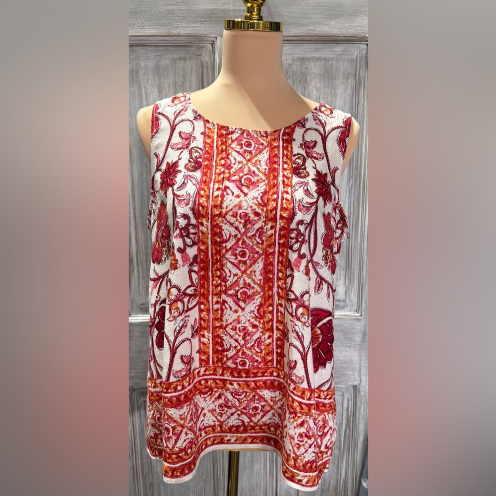 Nicole Miller White Tank with Pink and Red Floral Print